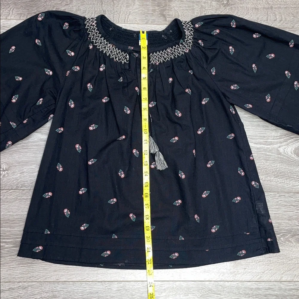 NWOT Old Navy Puff-Sleeve Floral Smocked Poet Swing Blouse Cotton Tassel Tie S